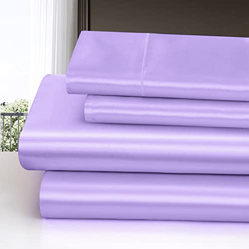 Homiest 3pcs Satin Sheets Set Luxury Silky Satin Bedding Set with Deep Pocket, 1 Fitted Sheet + 1 Flat Sheet + 1 Pillowcase (Twin Size, Lavender) - color: Lavender, size: Deep pocket - Twin size