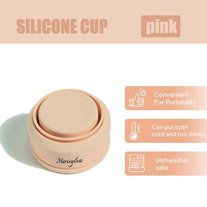 12oz Collapsible Water Bottles, Silicone Foldable Portable Travel Water Bottle, Folding Lightweight Reusable Leakproof for Traveling Camping Hiking Cycling Yoga Sports Pink - color: Pink