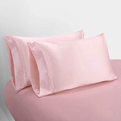 Homiest 3pcs Satin Sheets Set Luxury Silky Satin Bedding Set with Deep Pocket, 1 Fitted Sheet + 1 Flat Sheet + 1 Pillowcase (Twin XL Size, Blush Pink) - color: Blush Pink, size: Deep pocket - Twin XL size