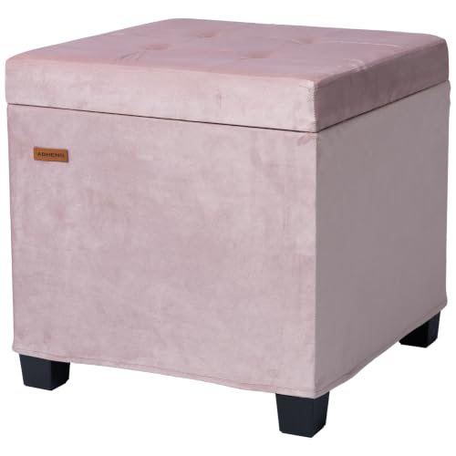 ABHENG 17.7 inches Velvet turfed Ottomans Cube with Legs, Metal-Framed Square Storage Ottoman Foot Rest Stool Holds 770 LB for Dorm Living Room Bedroom Pink UASND64P - color: Velvet-pink, size: 17.7"D x 17.7"W x 17.7"H