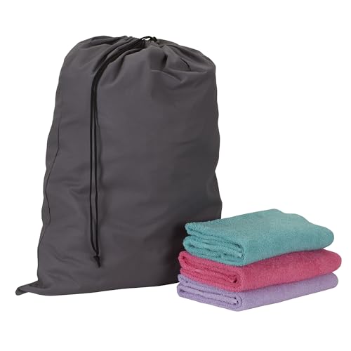 Household Essentials Cotton Laundry Bag with Drawstring Closure, Gray - style: Grey