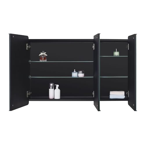 IDYLLOR Black Bathroom Medicine Cabinet with Round Corner Framed Door, 40 x 25.5 inch, Recessed or Surface Mount, with Adjustable Glass Shelves - size: 40 x 25.5 inch
