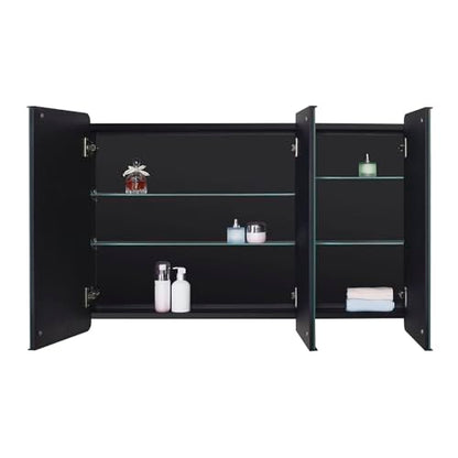 IDYLLOR Black Bathroom Medicine Cabinet with Round Corner Framed Door, 40 x 25.5 inch, Recessed or Surface Mount, with Adjustable Glass Shelves - size: 40 x 25.5 inch