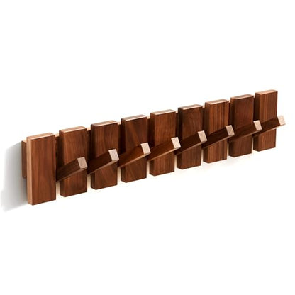 QUELLANCE Wood Coat Rack Wall Mount, Coat Hooks Hanger Wall Mounted, Heavy Duty Wall Coat Rack with 8 Hooks for Hanging Coats/Keys/Hats/Robe&Towels/Plants/Bags, Walnut - size: 8 Hooks