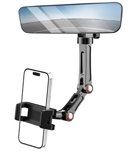 Karmus Rear View Mirror Phone Holder, Rearview Mirror Phone Holder for Car, Rotatable and Retractable Car Phone Holder Mount, Car Truck Essentials Accessories Compatible with All Cell Phones - color: Rose Gold