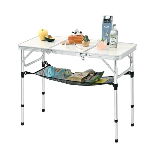 YihuiKo 3ft Aluminum Folding Picnic Table - Lightweight & Portable Outdoor Table with Adjustable Height, Storage Net for Camping, Backyard, RV Trips - size: 35" x 16" x 27.5"
