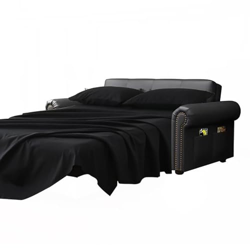 Kingnex Sofa Bed Sheets Queen for Sleeper Sofa Bed with 4-6 Deep Pocket Soft Double Brushed 1800 Microfiber 4 Piece Bedding Set (60"x74"x6") Black - color: Black, size: Sleeper Sofa Queen