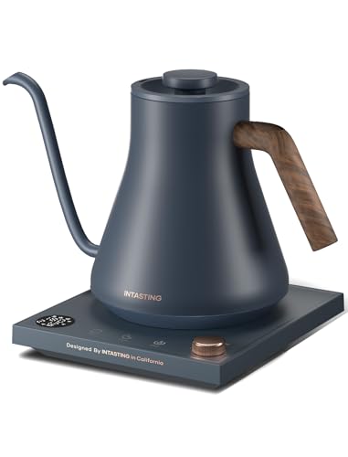 INTASTING Electric Kettles, Gooseneck Electric Kettle, ±1℉ Temperature Control, Stainless Steel Inner, Quick Heating, for Pour Over Coffee, Brew Tea, Boil Hot Water, 0.9L Navy Blue - color: Navy Blue
