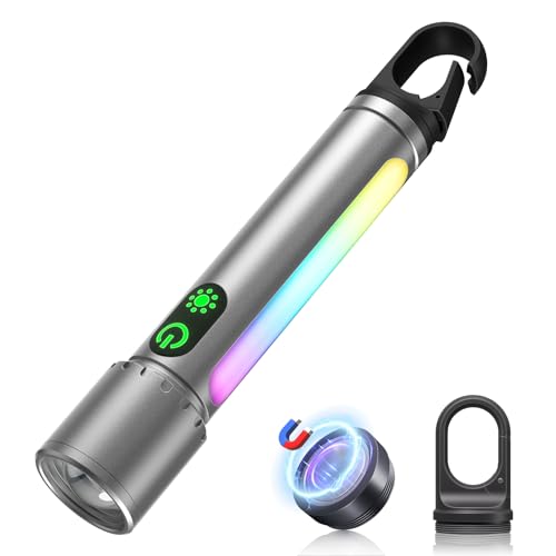 ADDplus Magnetic Flashlight Rechargeable,2000LM 5000mAh Flashlights High Lumens with 18 Modes,Waterproof, Adjustable,Powerful Flash Light,Multi-Flashlights for Home,Car,Hiking,Camping (1, Silver) - color: Silver