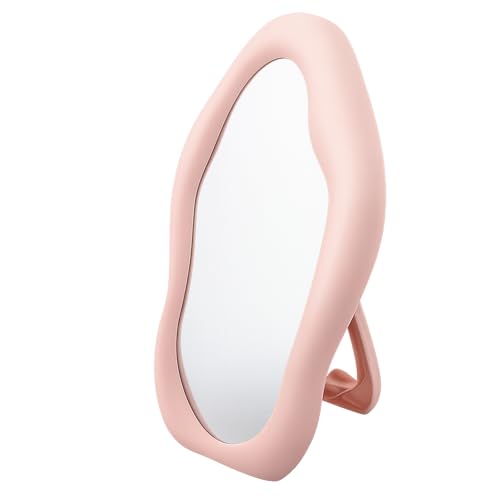 TBWHL Cloud-Shaped Table Desk Vanity Makeup Mirror Portable Folding Travel Make Up Mirror for Standing Hanging Handheld Mirror, 7X10 Inch Abs Plastic Desk Mirror for Makeup or Shower, Compact (Pink) - color: Pink