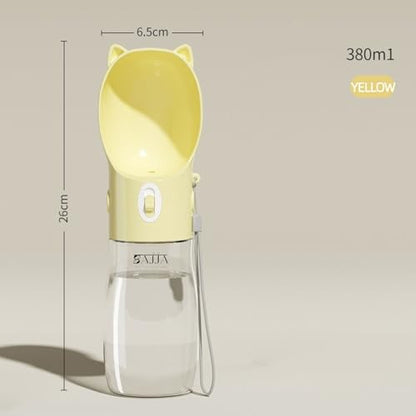 Dog Water Bottle Dispenser 380ml – Leak-Proof Lock, One-Hand Operation | Portable Pet Travel Water Bottle with Built-in Bowl | Yellow- Don't Forget to Claim Your - color: yellow