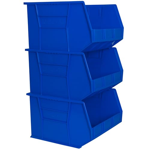 Akro-Mils 30270 AkroBins Plastic Storage Bins, Space-Saving Stackable Bins for Garage, Pantry, Craft Organization, 18" x 16" x 11", Blue, 3-Pack - color: Blue