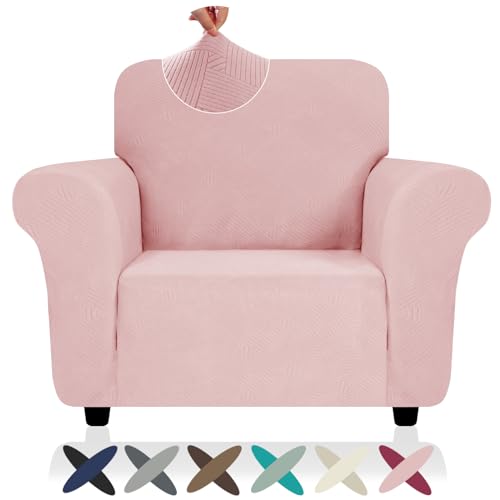 ZNSAYOTX Chair Cover with Arms (30"-47"), New Striped Sofa Chair Covers for Living Room, Dogs Pet Friendly Anti-Slip Chair Protector Spandex Armchair Slipcovers (Rose, Chair) - color: - Rose, size: Small (30"-47")
