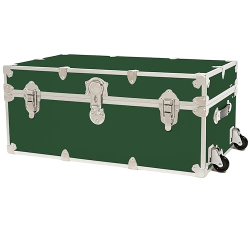Rhino Trunk & Case Classic Large Trunk With Wheels 32"x18"x14", 1500+ lbs Capacity - Many Colors, Soft-Close Lid. Strong, USA Made Summer Camp Footlocker and Secure College Dorm Storage Chest - color: Forest Green, size: 32" With Removable Wheels