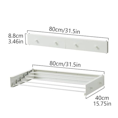 Clothes Drying Rack,Laundry Hanging Rack Collapsible,Wall Mounted Drying Rack for Laundry,Foldable Drying Rack Indoor Outdoor,31.5" Wide,5 Aluminum Rods with Hooks, 60 lb Capacity (White 31.5" Hooks) - size: 31.5 Inch with hooks
