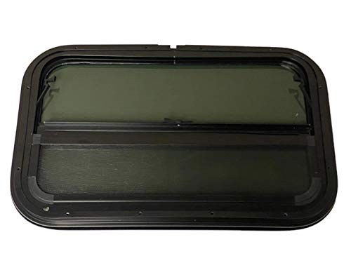 RV Window 24" x 15" - Vertical Slider with Screen & Trim Ring fits 1-3/4" Wall Thickness - Replacement for Campers, Trailers (23 3/4" x 14 3/4" Cut-Out)