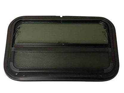 RV Window 24" x 15" - Vertical Slider with Screen & Trim Ring fits 1-3/4" Wall Thickness - Replacement for Campers, Trailers (23 3/4" x 14 3/4" Cut-Out)