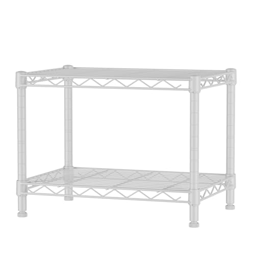 SINGAYE 2 Small Wire Shelves Garage Pantry Close Home Organizers and Storage Bathroom Shelf Laundry Room Organization Adjustable Book Metal Shelving Unit - color: White, size: 2-Tier 11.8"D X 17.3"W X 12.2"H