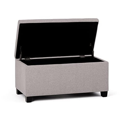 SIMPLIHOME Dover Storage Ottoman Bench - 36 inch Wide Upholstered Linen Look Fabric Rectangular Lift-Top Ottoman in Cloud Grey, Contemporary Bench for Living Room with Safety Hinges - color: Cloud Grey