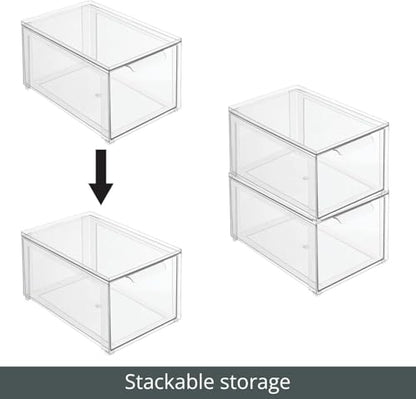 mDesign Plastic Stackable Bathroom Storage with Pull Out Bin Organizer Drawer for Cabinet, Vanity, Shelf, Cupboard, Cabinet, or Closet Organization - Lumiere Collection - Clear - size: 8 x 12 x 6 (Pack of 1)