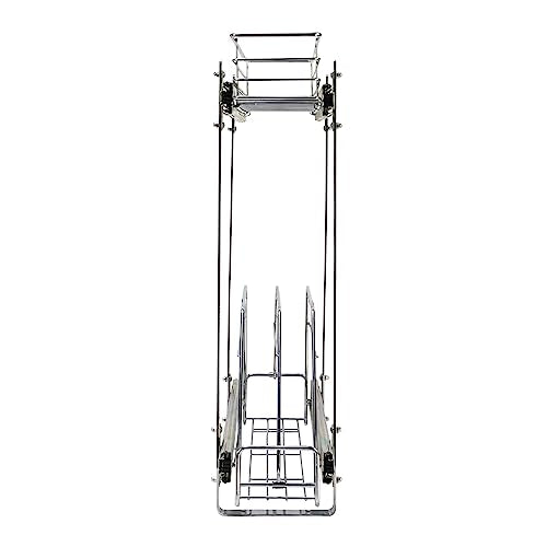 Household Essentials Glidez Multipurpose Chrome-Plated Steel Pull-Out/Slide-Out Storage Organizer for Cookware and Bakeware - 2-Tier Design - Fits Standard Size Cabinet or Shelf, Chrome - size: 5" - Extended, style: Dual Slide