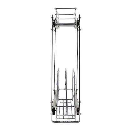 Household Essentials Glidez Multipurpose Chrome-Plated Steel Pull-Out/Slide-Out Storage Organizer for Cookware and Bakeware - 2-Tier Design - Fits Standard Size Cabinet or Shelf, Chrome - size: 5" - Extended, style: Dual Slide