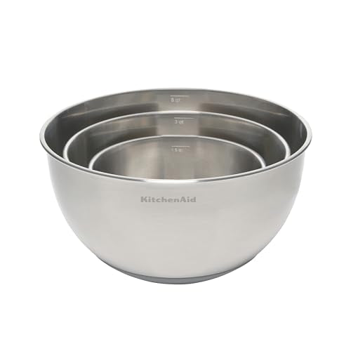 KitchenAid Stainless Steel Mixing Bowls, Set Of 3 - color: Stainless Steel, size: Set of 3
