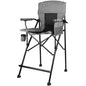 LANMONTAIN Extra Tall Folding Camping Chairs,30.7'' Seat Height Portable Hard Arm Bar Chairs w/Cup Holder,Side Mesh Pocket and Footrest,Heavy Duty Support 350 Lbs Comfy Director Chairs,Black&Grey - color: Black&grey 1 Pack