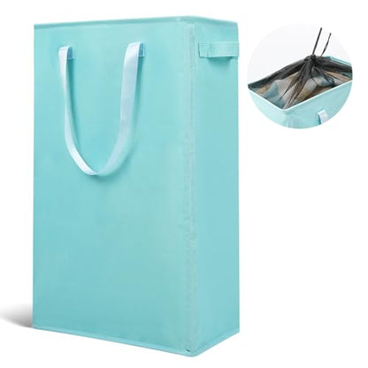 Odonata Slim Laundry Hamper Handles Collapsible Laundry Basket Thin Dirty Clothes Basket Narrow Laundry Bag Foldable Dirty Hamper 45L (Baby Blue) - color: Baby Blue