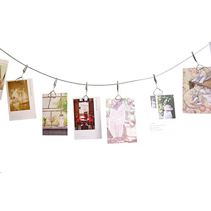 Multi-Purpose Steel Wall Hanging Photo Display Cable Wire Rod with 12 Adjustable Clips for Hanging Photos Notes Postcard and Artworks (Heart) - size: Heart