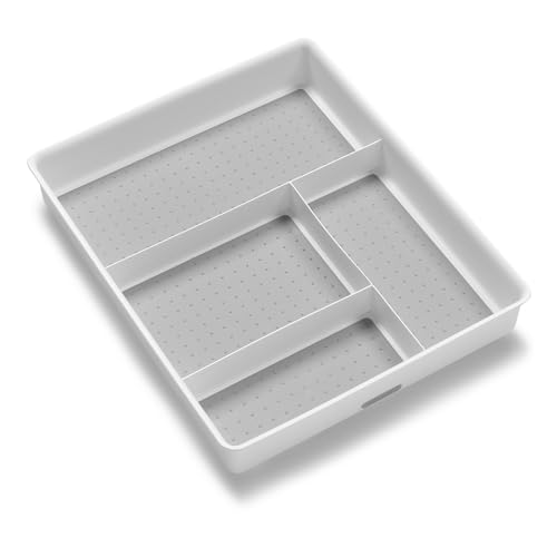 madesmart 4 Compartment Drawer Organizer, Multi Purpose Storage for Utensils, Office Tools, Cords, & Small Household Items, Tech Accessories, Arts & Crafts Supplies, Non Slip Lining, White - color: PremiumWhite, size: 4-Compartment