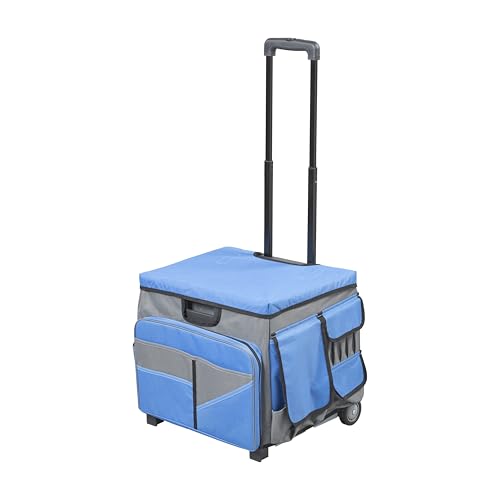 Mobile Folding Utility Cart with Canvas Storage Organizer Bag, Rolling Cart, Blue/Grey - color: Blue/Grey