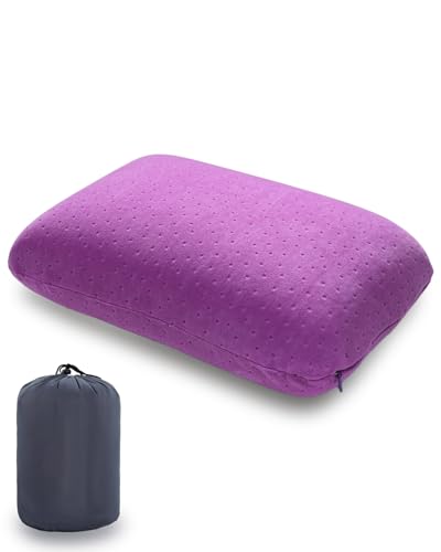 Travel Pillow Small Camping Pillow Memory Foam Bed Neck Soft Home Pillow Lightweight Easy to Carry Removable Pillow Cover for Travel,Sleeping,Nap and Neck,Knee,Leg,Lumbar Support Pillow (Purple) - color: Purple
