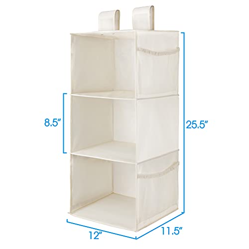 MAX Houser 3-Shelf Hanging Closet Organizer with 2 Velcro, Beige | Hanging Sweater Organizer, Foldable Hanging Shelves for Closet - color: Beige