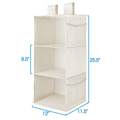 MAX Houser 3-Shelf Hanging Closet Organizer with 2 Velcro, Beige | Hanging Sweater Organizer, Foldable Hanging Shelves for Closet - color: Beige