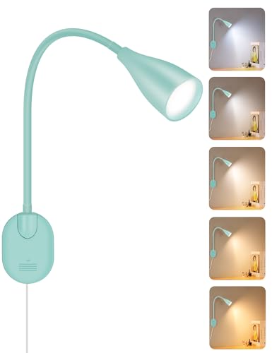 LED Wall Mounted Bedside Reading Light, 3 Color Modes,10 Brightness Dimmable, USB Charging Port, Adhesive Wall Lamp Night Light for Books in Bed, Flexible Neck Eye-Caring Bedroom Lighting Teal - color: Teal