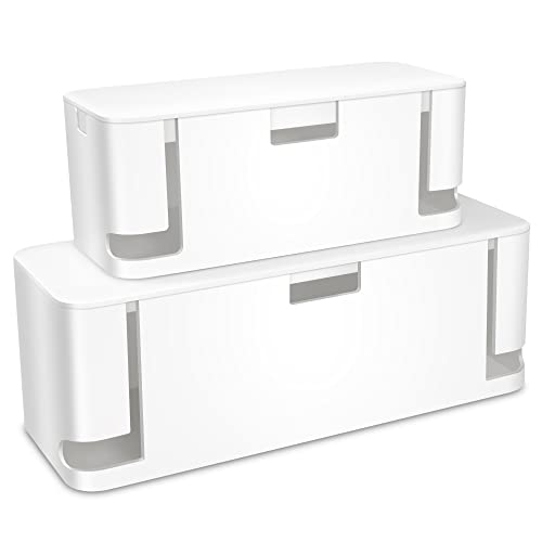 ZhiYo Cable Management Box White, 2Pack Cord Organizer Box - Extra Large and Medium Size, Cord Hider Box to Conceal Power Strips on Desk or Floor, Made from Electrically Safe ABS Material - color: White, size: Extra Large + Medium