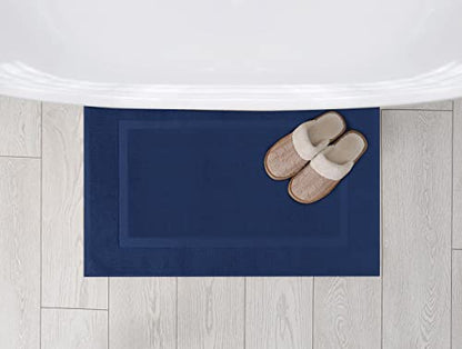 Utopia Towels Cotton Banded Rug, Bath Mats, Not a Bathroom Rug, 21 by 34 Inches, 100% Ring Spun Cotton, Highly Absorbent Shower Bathroom Floor Mat, Navy, 2 Pack - color: Navy