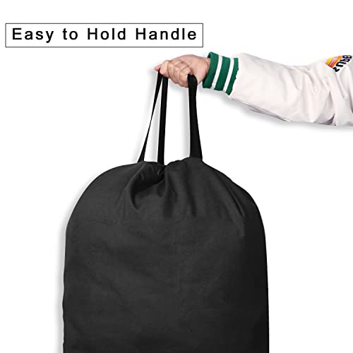 Cotton Canvas Laundry Bag with Handles & Drawstring Straps, Heavy Duty Extra Large Laundry Bags for Laundromat and Household, 25.5x34 Inch, Black - color: Black