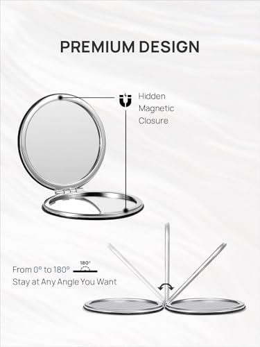 OMIRO 1X/10X Compact Magnifying Mirror, Unique Painting Pocket Mirror with Classical PU Leather (Round, Flamingo and Tropical Print) - color: Flamingo and Tropical Print