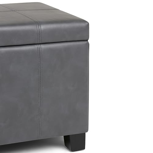 SIMPLIHOME Dover Storage Ottoman Bench - 36 inch Wide Upholstered Vegan Leather Rectangular Lift-Top Ottoman in Stone Grey, Contemporary Bench for Living Room with Safety Hinges - color: Stone Grey