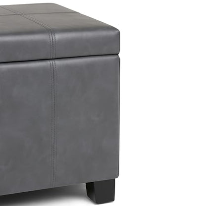 SIMPLIHOME Dover Storage Ottoman Bench - 36 inch Wide Upholstered Vegan Leather Rectangular Lift-Top Ottoman in Stone Grey, Contemporary Bench for Living Room with Safety Hinges - color: Stone Grey