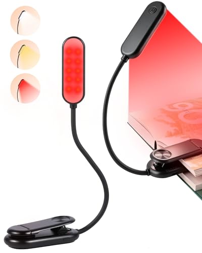 630nm Red Book Light for Reading at Night [1 Pack] - Zero Blue Light, Dimmable Reading Lights for Books in Bed, LED Book Lamp Clip on, Gift for Students Parents Nurse Studying Travel - size: Black-1 Pack