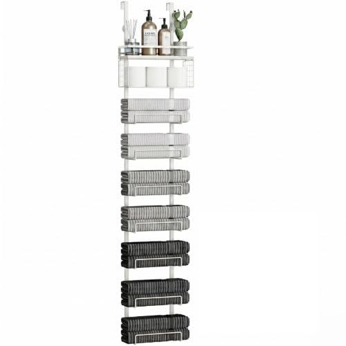 Aetyord Towel Racks for Bathroom Over The Door Towel Racks Towel Storage Organizer with Metal Shelf Basket for Bathroom Rv Camper (9-Tier White) - color: White, size: 9tier
