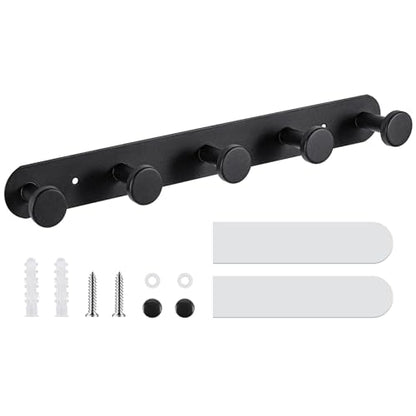 Coat Hooks Wall Mounted, Black Coat Rack with 5 Hooks Adhesive & Screw in Door Hooks Heavy Duty Coat Hanger Towel Hooks for Wall Towels Clothes Hat - style: "O" shape
