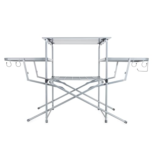 Camco Olympian Deluxe Portable Grill Table - Provides Plenty of Room for Grilling Gear While Camping - Folding Grilling Table Collapses for Compact Storage - Supports Up to 100lb (57293)
