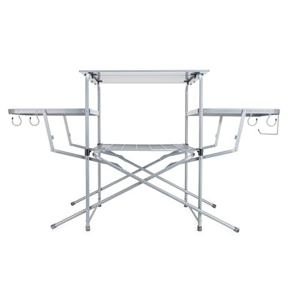 Camco Olympian Deluxe Portable Grill Table - Provides Plenty of Room for Grilling Gear While Camping - Folding Grilling Table Collapses for Compact Storage - Supports Up to 100lb (57293)