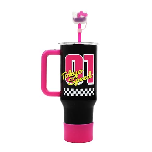 Bioworld Hello Kitty Race Car 40 Oz Black & Pink Stainless Steel Tumbler With Handle - color: Hello Kitty Race Car