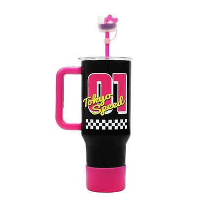 Bioworld Hello Kitty Race Car 40 Oz Black & Pink Stainless Steel Tumbler With Handle - color: Hello Kitty Race Car