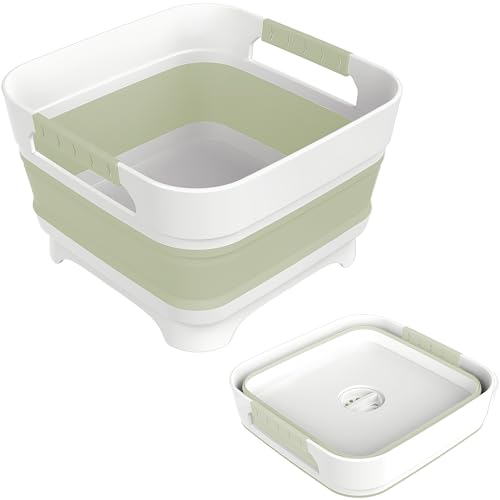 MontNorth 2.4 Gal Collapsbile Wash Basin with Drian Plug,9L Dish Pan for Soaking Baby Bottles,Portable Sink, Multiuse Foldable Bucket,Ice Beverage Tubs for Camping, Vegetable Washing, RV (Green) - color: Green